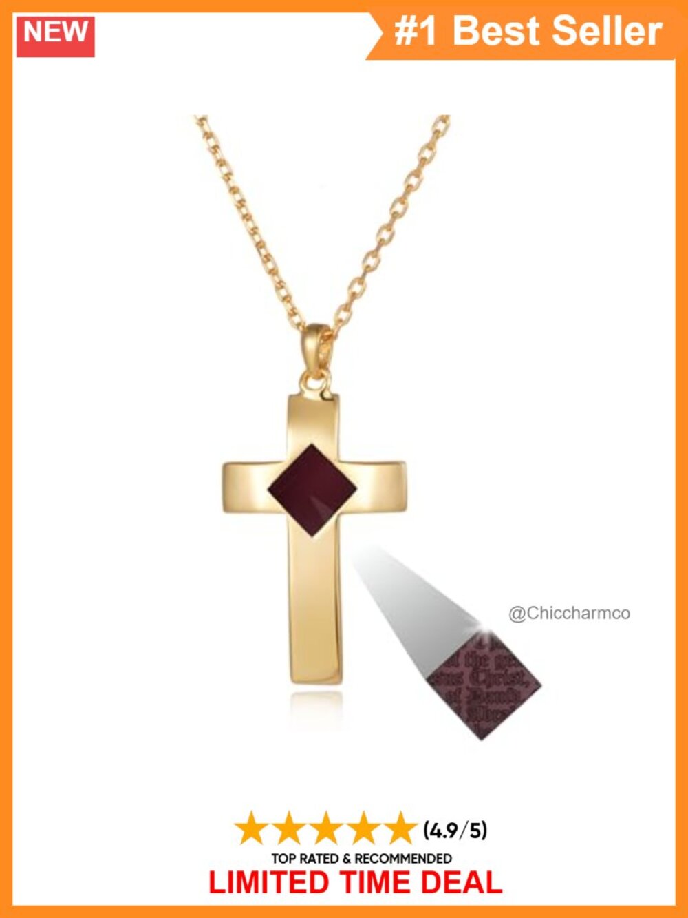 18k Gold Plated Nano Bible Cross Necklace New Testament Engraved Pendant